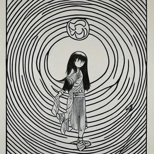 Image similar to portrait of a girl standing with a yin - yang orb at her feet on the ground, detailed manga art panel, professional