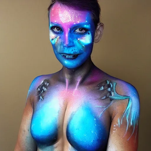 Image similar to iridescent bodypaint on a Swashbuckling space pirate