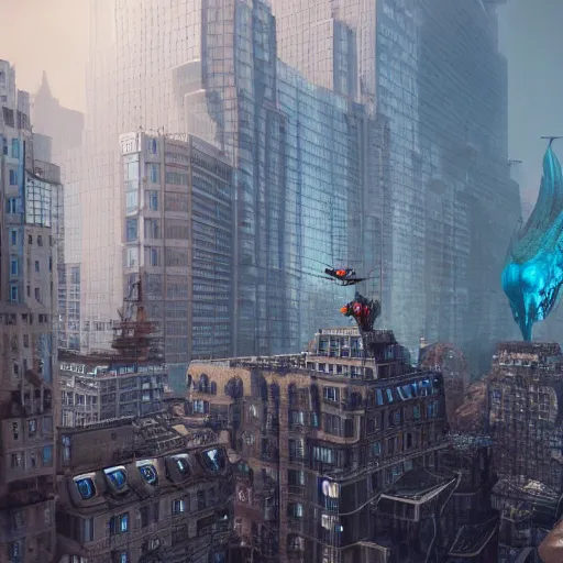 Image similar to giant insects stalk a city, hyperdetailed, artstation, cgsociety, 8k