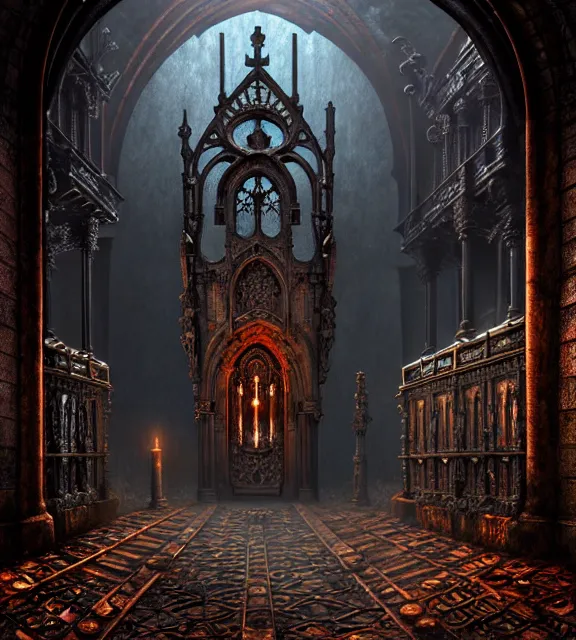 Image similar to steam necropolis, memento mori, gothic, neo - gothic, art nouveau, hyperdetailed copper patina medieval icon, stefan morrell, philippe druillet, ralph mcquarrie, concept art, steampunk, unreal engine, detailed intricate environment, octane render, moody atmospherics, volumetric lighting, ultrasharp, ominous, otherworldly