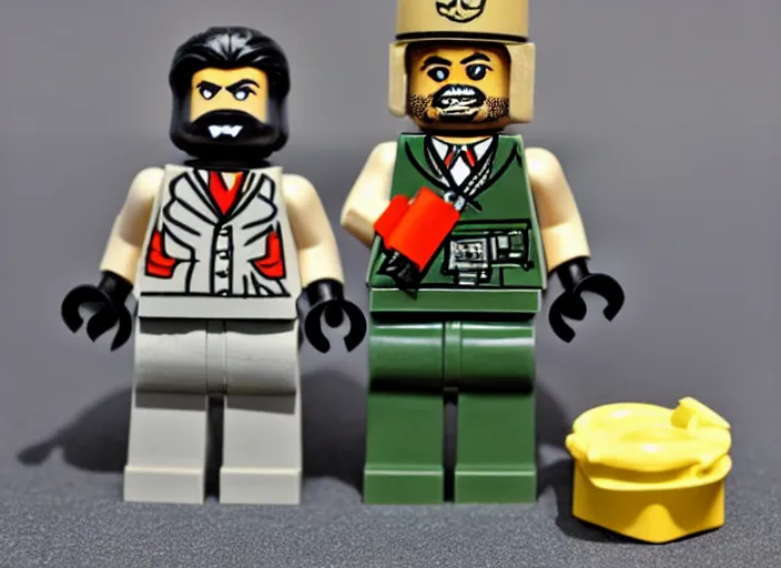 Image similar to saddam hussein lego minifigure playset, professional toy magazine photo