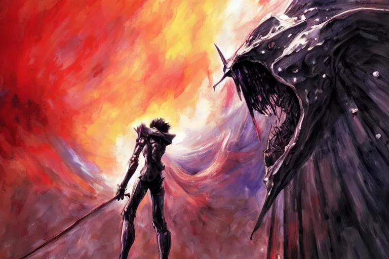 Prompt: evangelion berserk, painting by vance kovacs, justin sweet