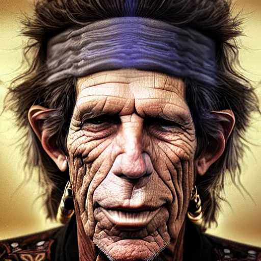 Image similar to digital painting of keith richards by filipe pagliuso and justin gerard, symmetric, fantasy, highly, detailed, realistic, intricate