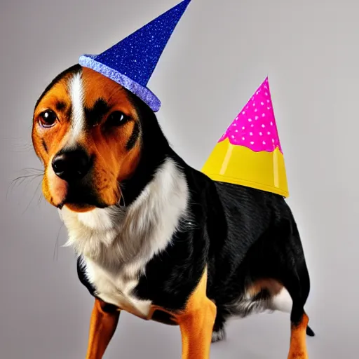 Image similar to dog wearing a party hat