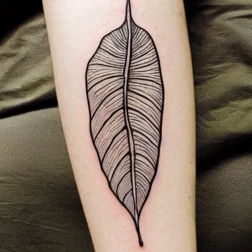 Prompt: a botanical drawing of a monstera leaf tattoed, intricate details, ornamental, elegant, symmetrical!! symmetrical - tatoo!!