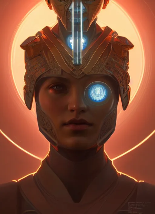 Image similar to symmetry!! portrait of ancient soldier, sci - fi, glowing lights!! intricate, elegant, highly detailed, digital painting, artstation, concept art, smooth, sharp focus, illustration, art by artgerm and greg rutkowski and alphonse mucha, 8 k