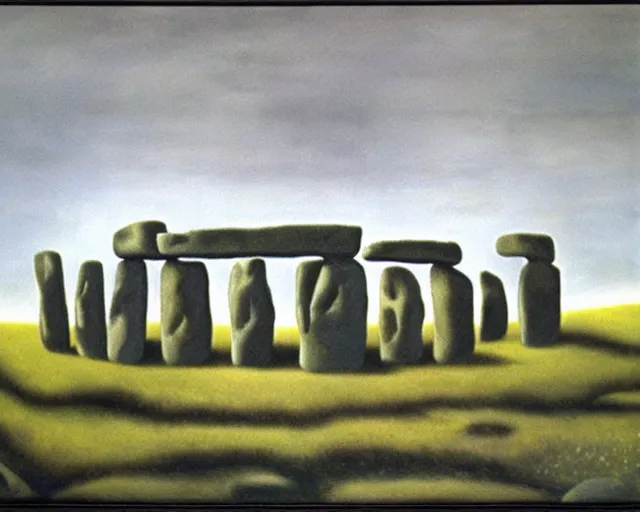 Image similar to painting of Stonehenge by Yves Tanguy