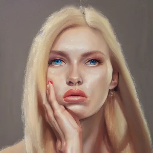 Prompt: hyperrealism oil painting of crying blonde fashion model portrait