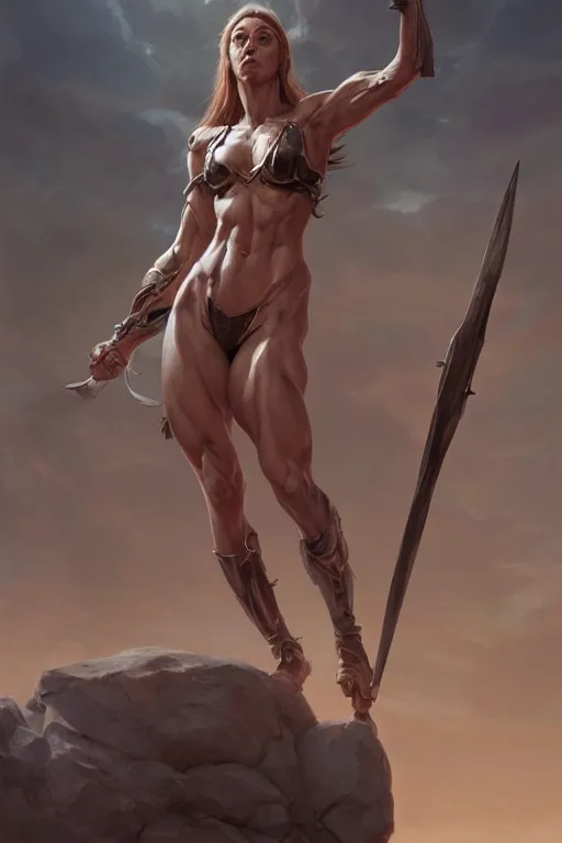 Image similar to goddess of war, accurate anatomy, fitness body, only two hands, highly detailed, digital painting, artstation, concept art, smooth, sharp focus, illustration, Unreal Engine 5, 8K, art by art by artgerm and greg rutkowski and edgar maxence