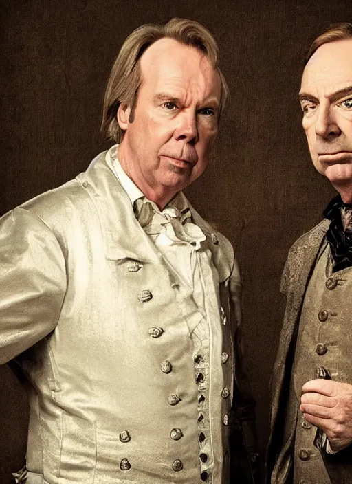 Image similar to chuck mcgill and saul goodman, baroque portrait, realistic, serious