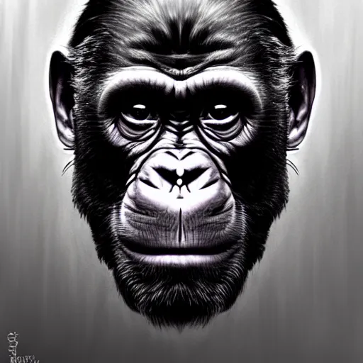 Prompt: Very funny Joe Biden as a dump looking monkey, like gorilla but good face, colorful painting on grey scale face, powerful , magic, thunders, dramatic lighting, intricate, wild, highly detailed, digital painting, artstation, concept art, smooth, sharp focus, illustration, art by artgerm and greg rutkowski and alphonse mucha, footage