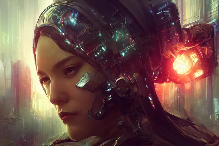 Prompt: light, sacred geometry, algorithms, intelligence and science, cyberpunk masterpiece, art by artgerm and greg rutkowski and ruan jia and Mucha