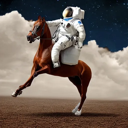 Prompt: A photograph of a horse riding an astronaut