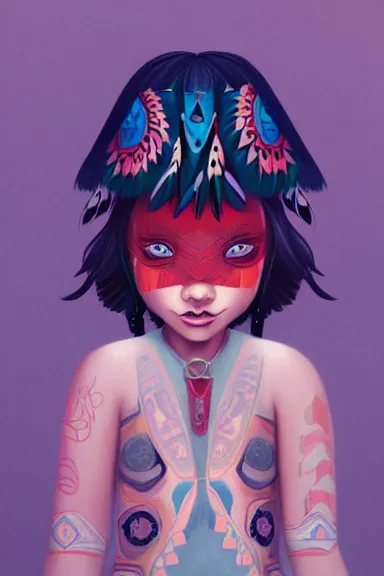 Image similar to little girl character inspired in indigenous and raven, digital art by ruan jil and lois van baarle highly detailed, anatomically correct, symmetrical, experimental design, extremely coherent