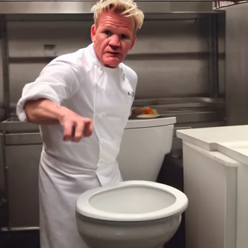 Image similar to gordon ramsay making food inside a toilet