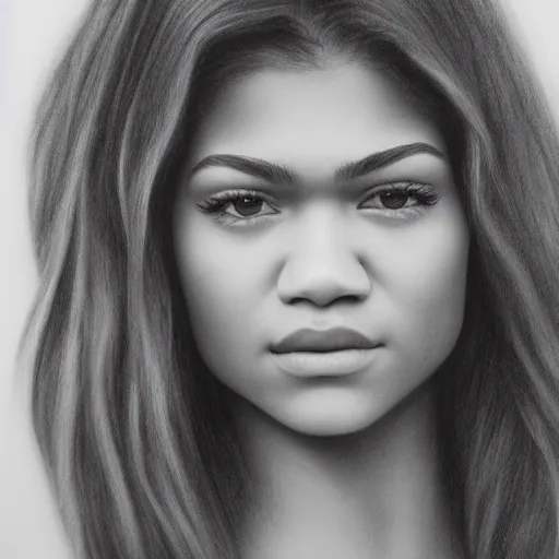 Image similar to a realistic close - up portrait of a zendaya, charcoal drawing, intricate, high definition, 4 k, trending
