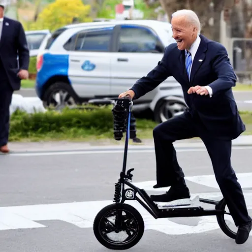 Prompt: biden riding a one-wheeled electric unicycle