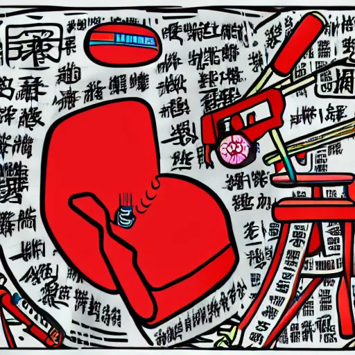 Image similar to chinese surgery operating table, in the style of daniel johnston and outsider art, 8k, line brush, overlaid with chinese adverts