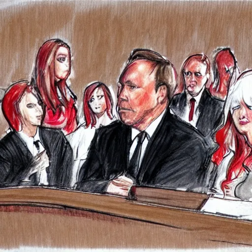 Image similar to alex jones courtroom sketch court trial dancing lobsters