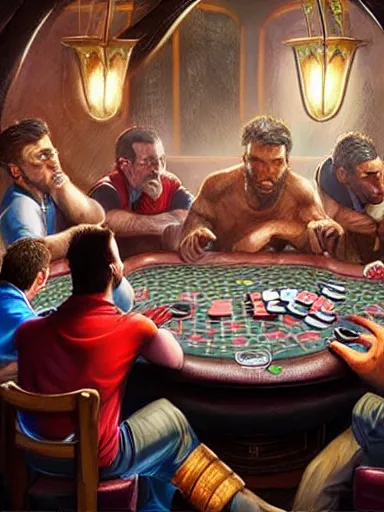 Image similar to half dozen guys arguing over a game of poker. caotic fight intricate, elegant, highly detailed, digital painting, artstation, concept art, sharp focus, illustration, by justin gerard and artgerm, 8 k