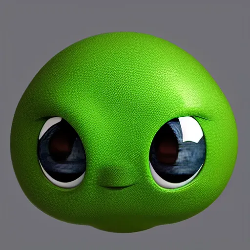 Image similar to 3 d octane render of a chibi transparent green slimeball character with eyes