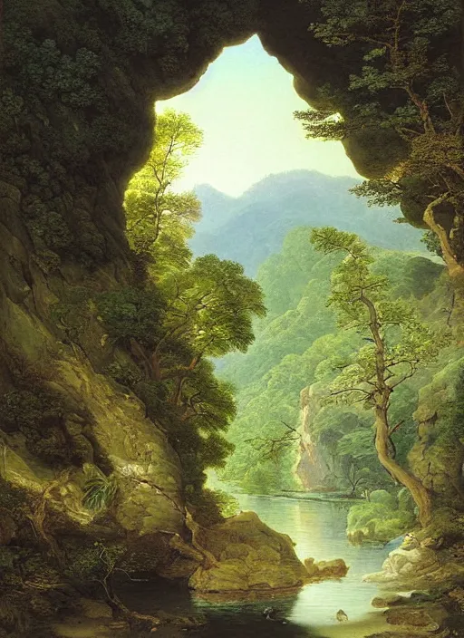 Image similar to a deep cave entrance, harmony of nature, by asher brown durand, by yoshitaka amano