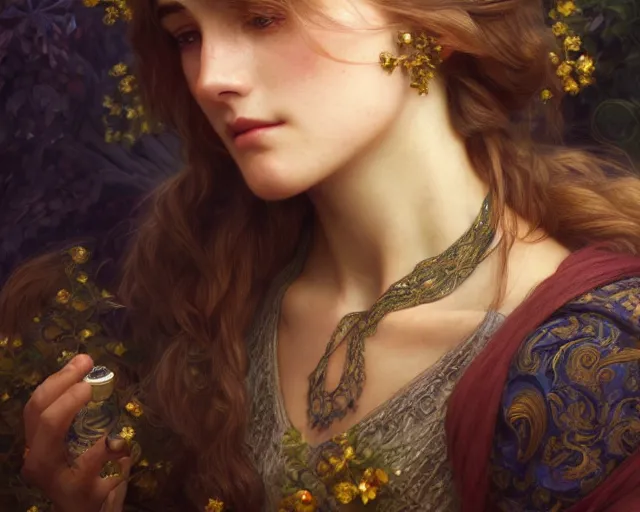 Prompt: photography of marie spartali stillman, deep focus, d & d, fantasy, intricate, elegant, highly detailed, digital painting, artstation, concept art, matte, sharp focus, illustration, hearthstone, art by artgerm and greg rutkowski and alphonse mucha