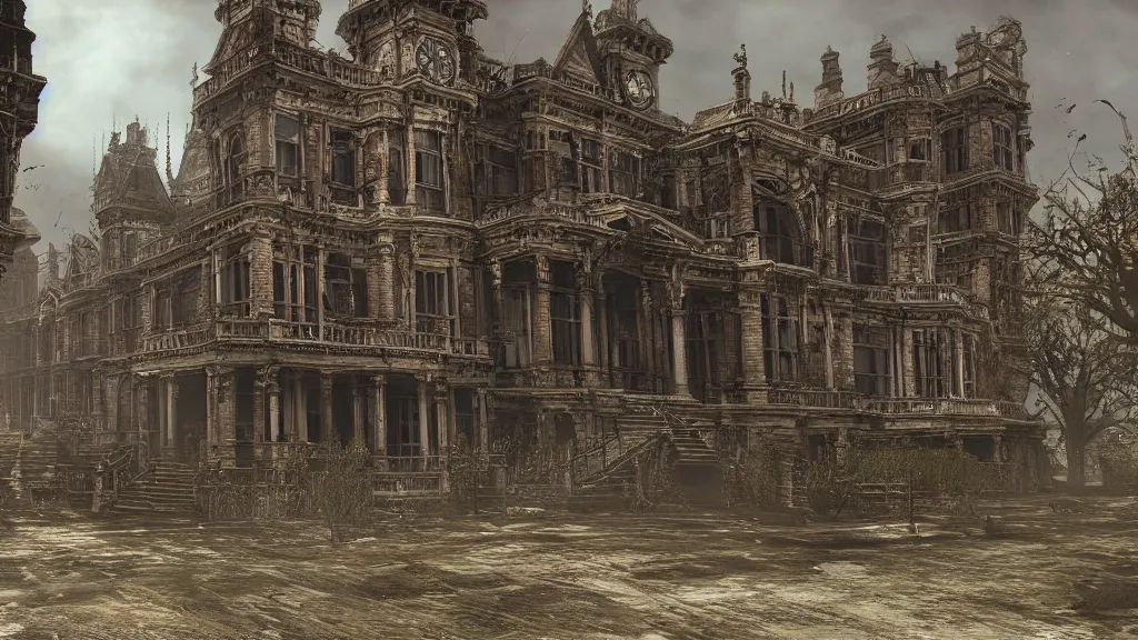 Image similar to victorian era architecture based city, abandoned, crawling with beasts, bloodborne, yarhnam