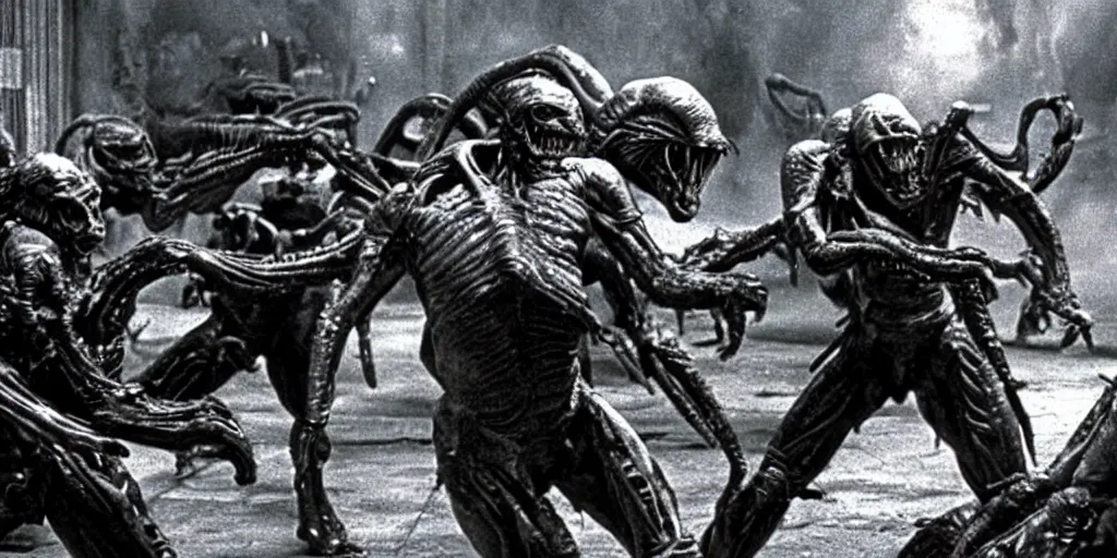 Image similar to film still, soldiers fighting monsters, from alien 2 ( 1 9 8 6 )