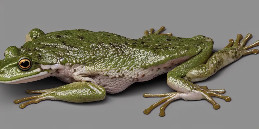 Image similar to frog dissected on to white cardboard, octane render