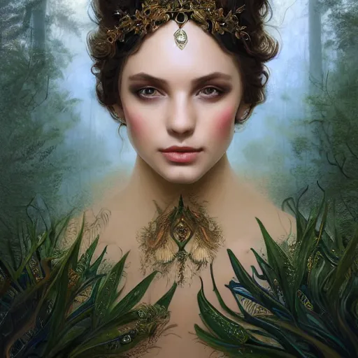 Prompt: https : / / s. mj. run / phrnfsjbhve symmetry portrait of welsh brunette princess, glam, shadowfire, forest background, intricate, elegant, highly detailed, digital painting, artstation, concept art, smooth, sharp focus, illustration, art by artgerm and greg rutkowski and fra angelico and alphons mucha