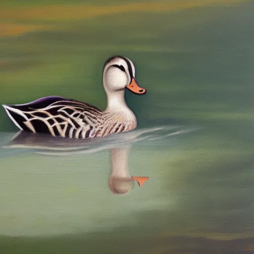 Prompt: a duck on the prowl oil painting