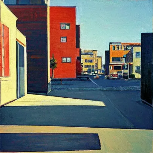 Image similar to “Wayne thiebaud painting of streets and houses”