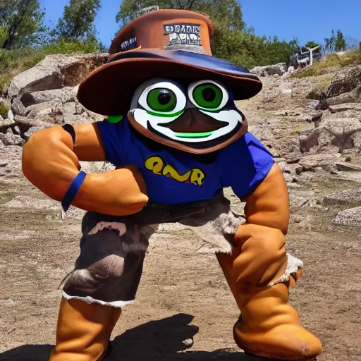 Image similar to pepe the miner as mascot