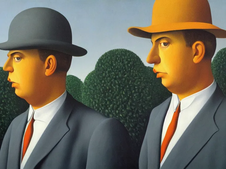 Image similar to a painting by rene magritte, high detail, high resolution