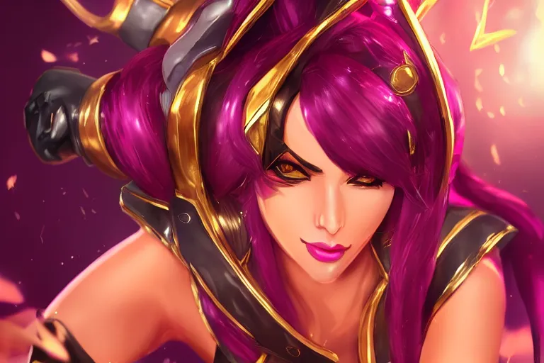 Prompt: portrait of k / da akali from league of legends, high quality 2 d art by kenny kong, artstation