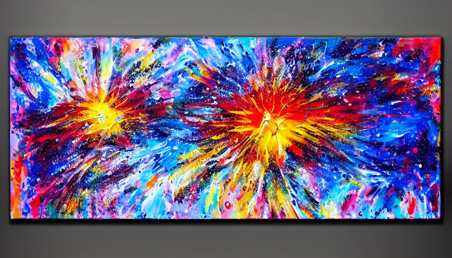 Image similar to nuclear explosion, painting on canvas, watedrops, water droplets, acrylic painting, acrylic pouring, painting, influencer, artstation - h 8 0 0