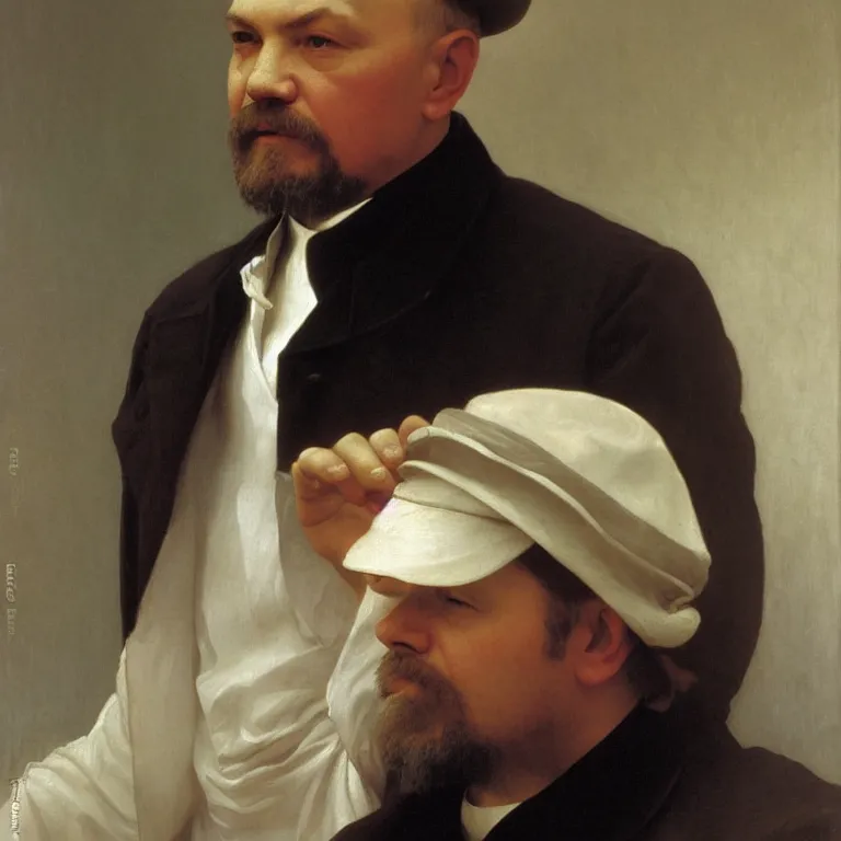Prompt: Vladimir Lenin with his cap on by William Adolphe Bouguereau