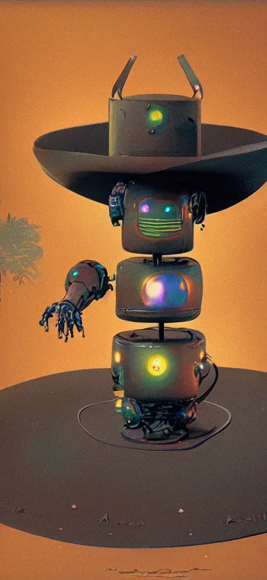 Image similar to a robot wearing a sombrero by Beeple, Frank Frazetta, Akiman, Bengus