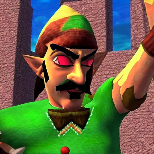 Image similar to screenshot of borat in the legend of zelda ocarina of time