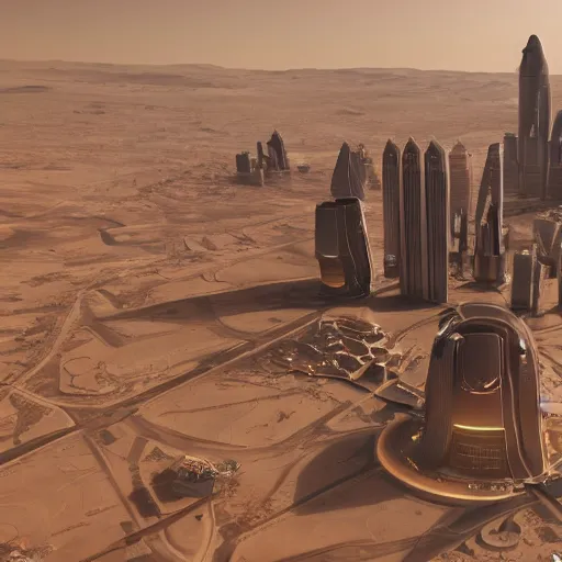 Image similar to futuristic city in the mars design by norman foster unreal engine 8k