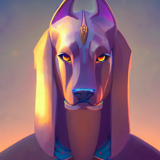 Image similar to Portrait of Anubis, the egyptian god, mattepainting concept Blizzard pixar maya engine on stylized background splash comics global illumination lighting artstation lois van baarle, ilya kuvshinov, rossdraws