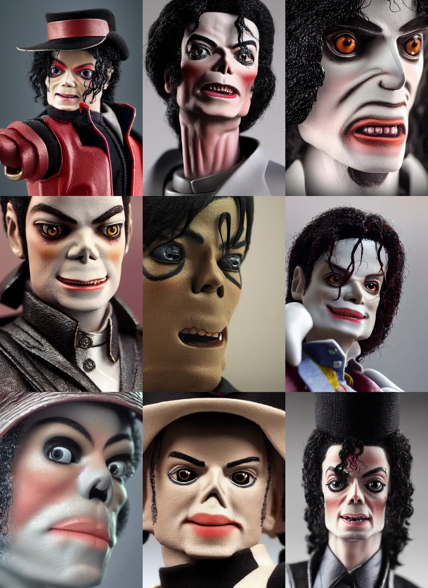 Prompt: closeup of a neca toy michael jackson, depth of field, zeiss lens, detailed, symmetrical, centered, fashion photoshoot, by nicoletta ceccoli, mark ryden, lostfish, earl nore, hyung tae, frank frazetta, breathtaking, 8 k resolution, extremely detailed, beautiful, establishing shot, artistic, hyperrealistic, octane render