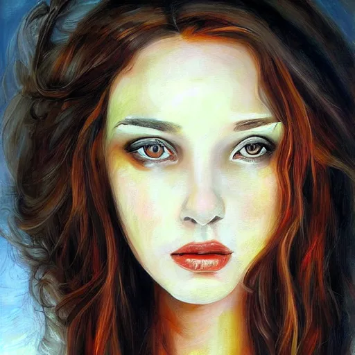 Prompt: painting of a portrait of a beautiful young woman _ dark _ haired woman by cheval michael