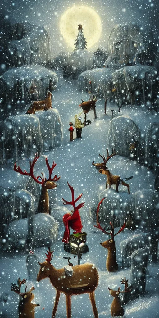 Image similar to a reindeer christmas scene by alexander jansson