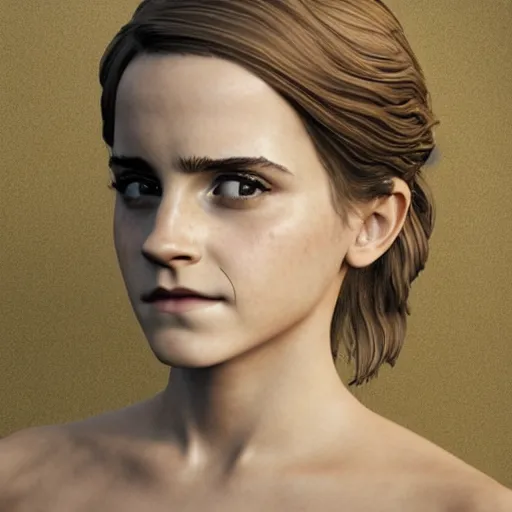 Image similar to emma watson as as a baroque marble statue, hyper realistic, unreal render engine, studio shot, dynamic light, gallery