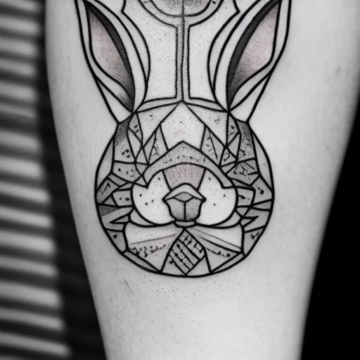 Image similar to a detailed tattoo outline of a !white rabbit!, 4k, illustration, sharp focus