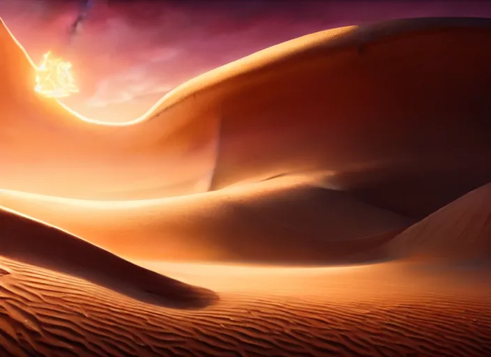 Image similar to giant python dune like desert, hearthstone splash art, deiv calviz, splash art, natural light, elegant, intricate, fantasy, atmospheric lighting, by greg rutkowski, still from denis villeneuves dune, hd wallpaper, ultra high details, cinematic composition, professional master piece made in one year