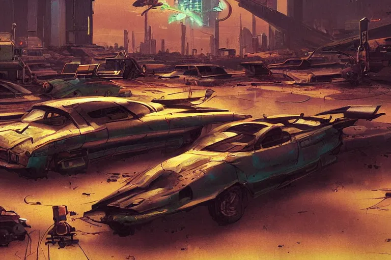 Image similar to junkyard. in cyberpunk style by Vincent Di Fate