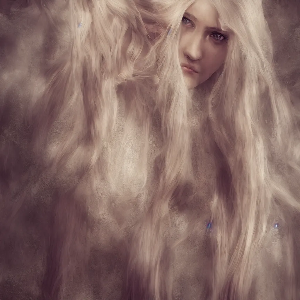 Prompt: girl with long blond hair and wear in ethereal dress, ultra realistic, hyper detailed, 8 k